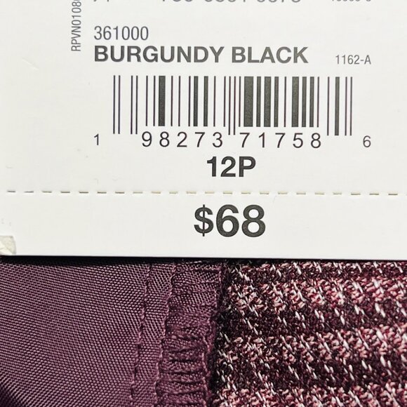 Worthington Women's Pleated Plaid Wide Leg Burgundy Dress Pants Size 12P Zip NWT - Picture 7 of 11